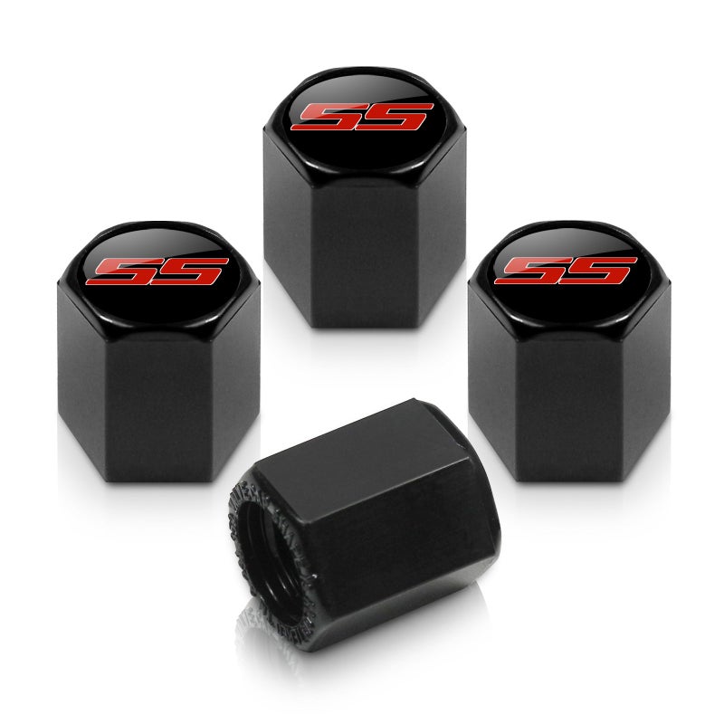 Chevrolet Camaro SS Logo Black Tire Stem Valve Caps - Image 1